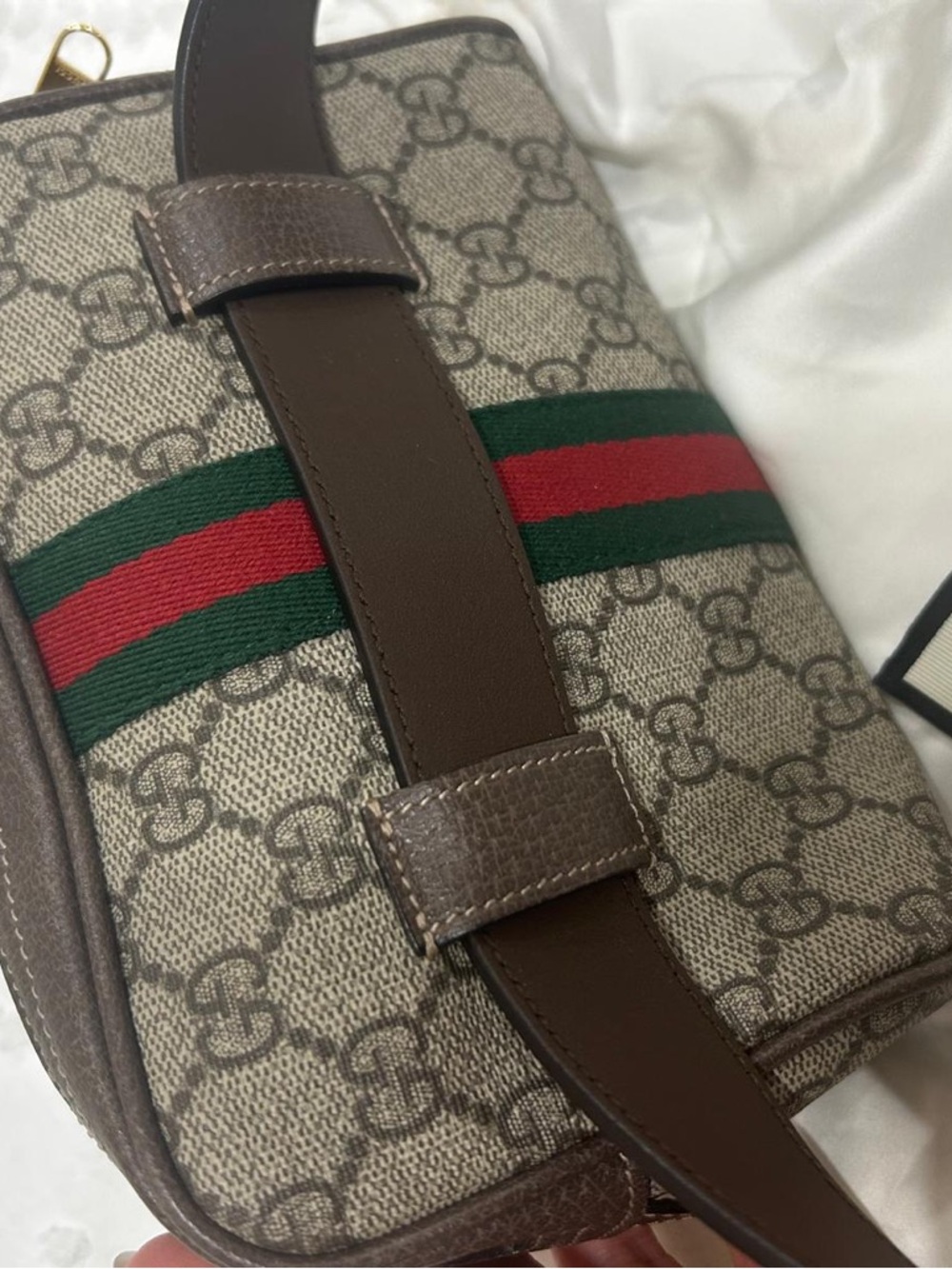 Gucci Monogram Canvas belt bag with Brown Leather Trim and Gold Hardware - Picture 7 of 7